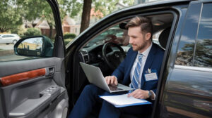 man working as a mobile notary