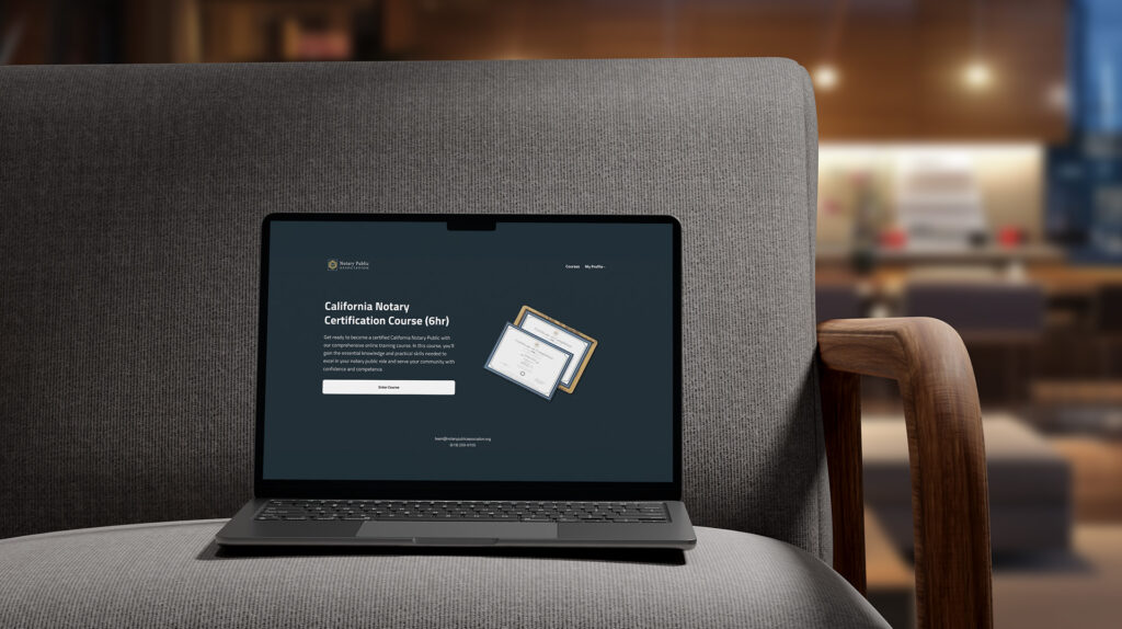 A computer with the 6 hour notary public certification course through NPA