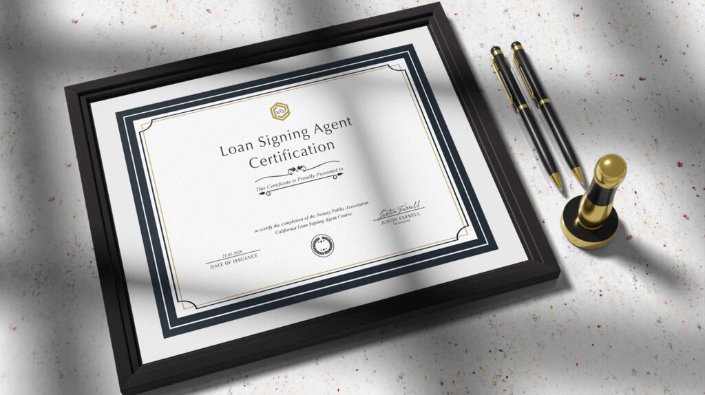 A certificate of completion for the Loan Signing Agent course offered by NPA