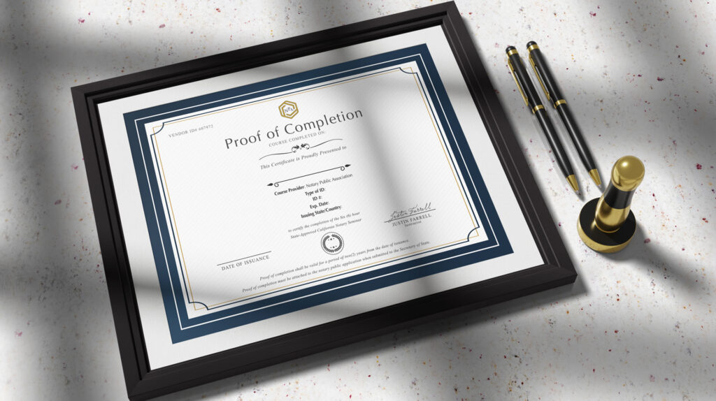 Proof of Completion Certificate in frame