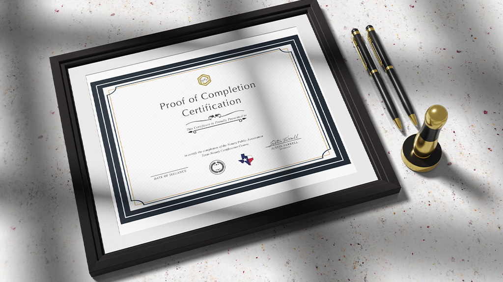 Certificate of Completion for Texas Notaries