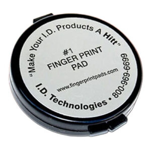 This is the Semi-Inkless Fingerprint Pad with hard porous surface, 1.5-inch diameter, produces 1,200 clear prints without smudging.