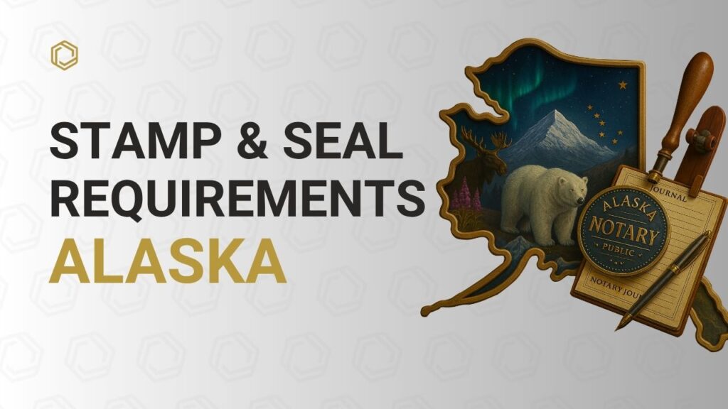 Image of an Alaska notary stamping an official document with a notary seal, symbolizing legal authentication and state compliance.