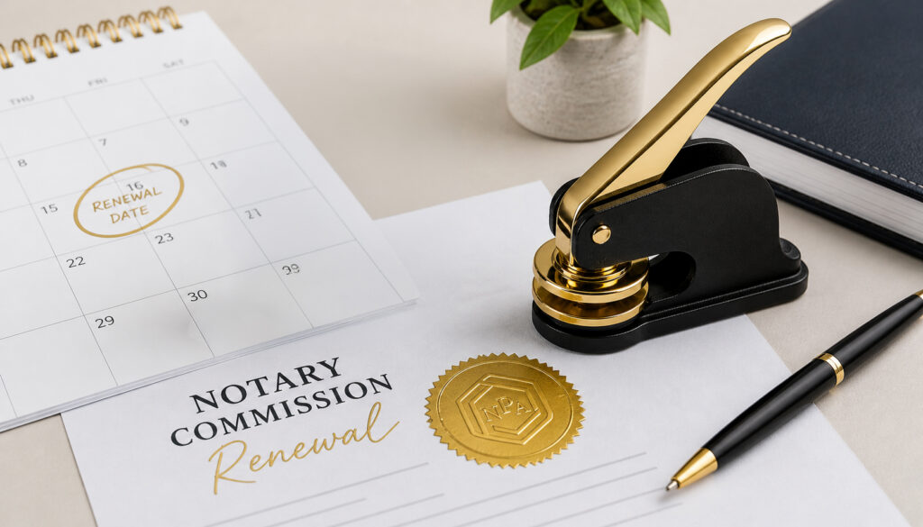 stamp showing notary renewal date