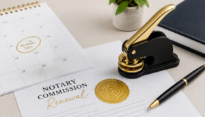 stamp showing notary renewal date