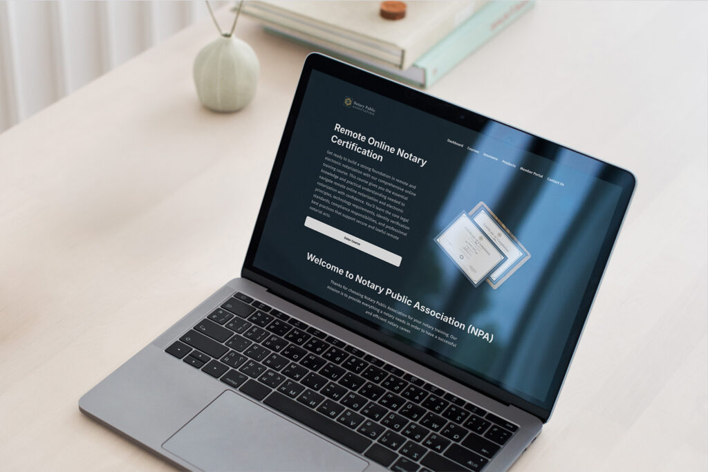 Remote online notary course on a laptop